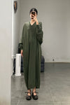 SWAYING/KNIT V-neck wide dress SW23AW2L21 dark green PS65